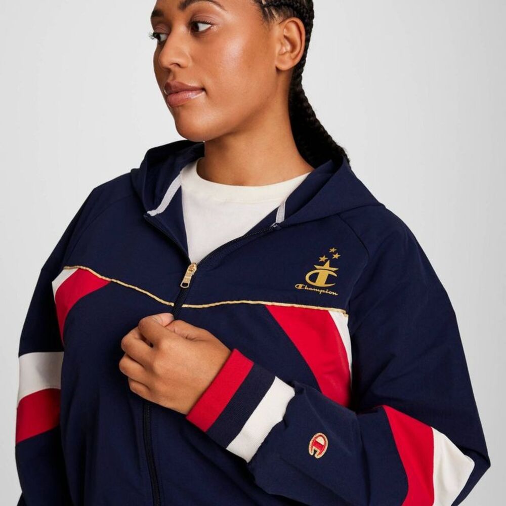 Champion -  Women's Gold Medal Full Zip Nylon Hoodie  Navy Blue - Picture 4 of 6